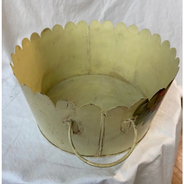 Sarreid Ltd. Vintage Sarried Painted Metal Basket With Raspberries Motif For Sale - Image 4 of 7