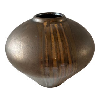 Vintage Mid Century Bronze and Gold Drip Glazed Vase For Sale