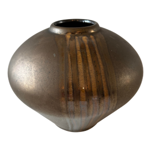 Vintage Mid Century Bronze and Gold Drip Glazed Vase