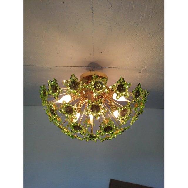 1980s 1980s Flush Mount Vintage Green Crystals Chandelier Lighting For Sale - Image 5 of 11