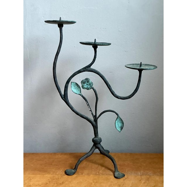 Vintage Floral Metal Candle Holder For Sale - Image 10 of 12