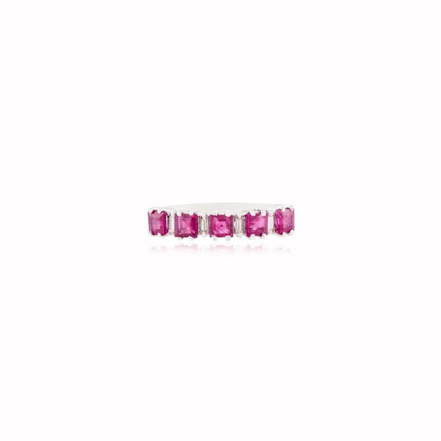 Modern Square Cut Natural Ruby & Diamond Geometric Stacking Ring Size 7 in 14k Gold For Sale - Image 3 of 13