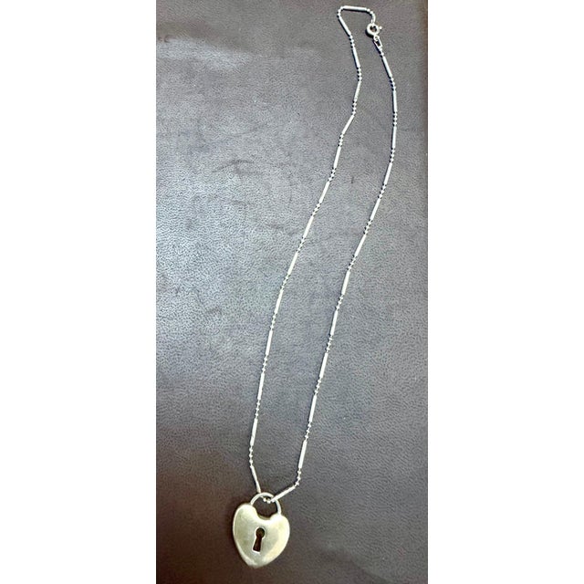 2020s Tiffany & Co. Sterling Silver Heart Lock Tag Charm Necklace For Sale - Image 5 of 8