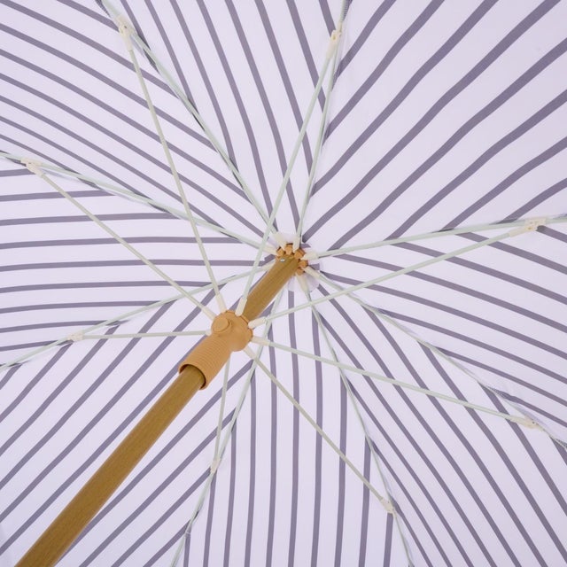 Spritely Home Bella 6.5 Ft Beach Fringed Umbrella, Black Bistro Stripe For Sale - Image 4 of 8