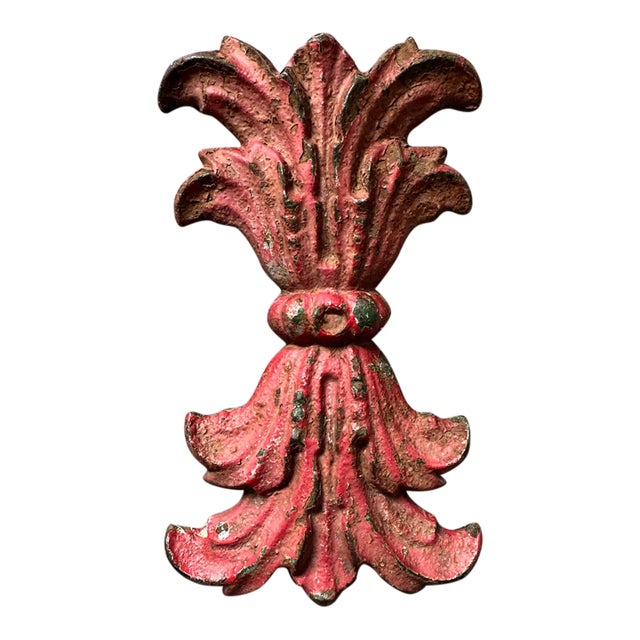 Antique Cast Iron Architectural Fragment in Red Paint For Sale