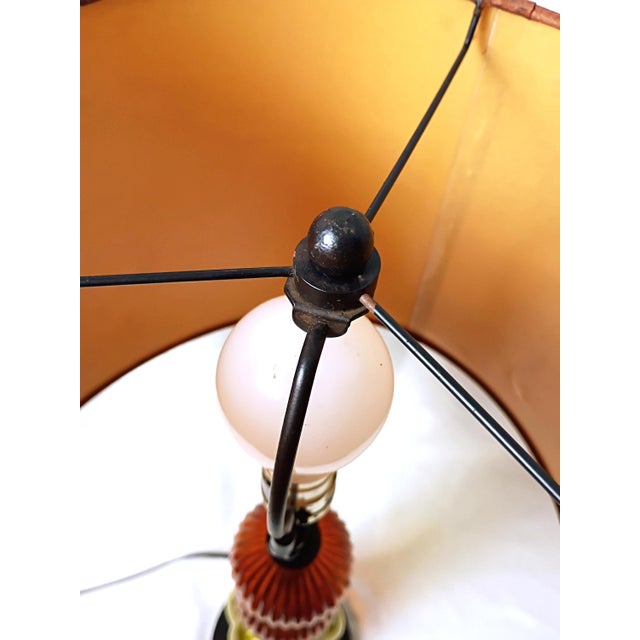 Vintage Pier 1 Amber Glass Pumpkin Table Lamp Art Nouveau Copper Shade Cozy 60s 70s Retro Autumn Whimsy Decor Nostalgic Fall Lighting For Sale - Image 9 of 14