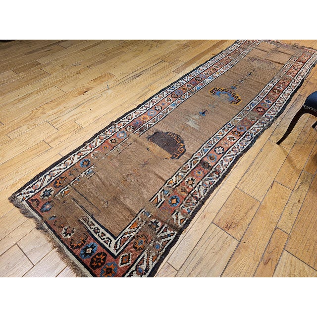 Antique 19th C. Persian Kurdish Camelhair Runner Rug, Hand-Knotted Geometric Pattern, 4x12, Camelhair & Ivory For Sale In Chicago - Image 6 of 15
