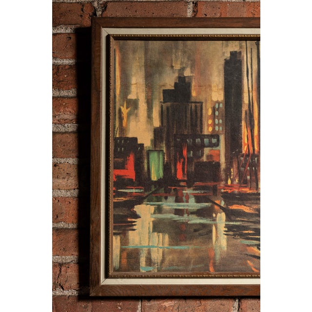 Mid-Century Modern 1960s Metropolitan Harbor | Framed Allan McClain Lithographic Print on Board For Sale - Image 3 of 6