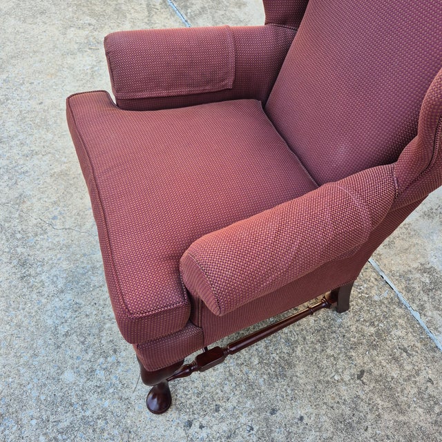 Burgundy 2000s Pennsylvania House Manor Burgundy Chippendale Style Wingback Arm Chair Mahogany Legs For Sale - Image 8 of 13