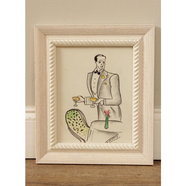 Illustration Vintage Art Deco Style Cafe Illustration, Signed - A Pair For Sale - Image 3 of 13