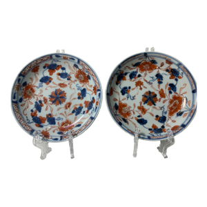 Pair of Unusual Kangxi Period Chinese Porcelain Dish Saucer Imari 18th C.