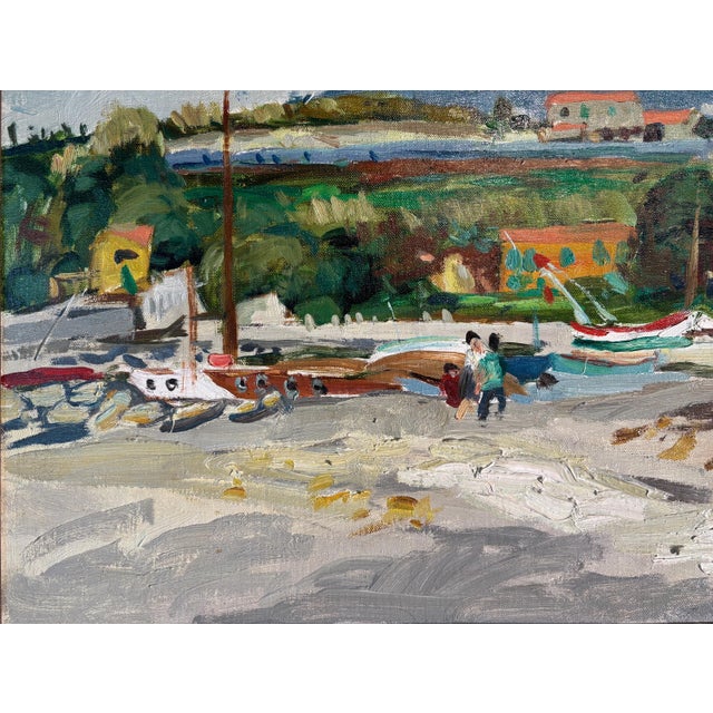 Robert Mendoze Original Oil Painting, French Coastal Harbor, Signed and Dated 1967, Framed For Sale - Image 6 of 11