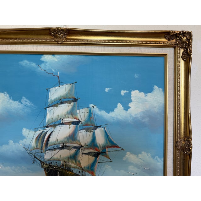 Sky Blue K. Dossi Oil Painting Sailing Ship Seascape Signed Maritime Art Ocean Nautical For Sale - Image 8 of 13