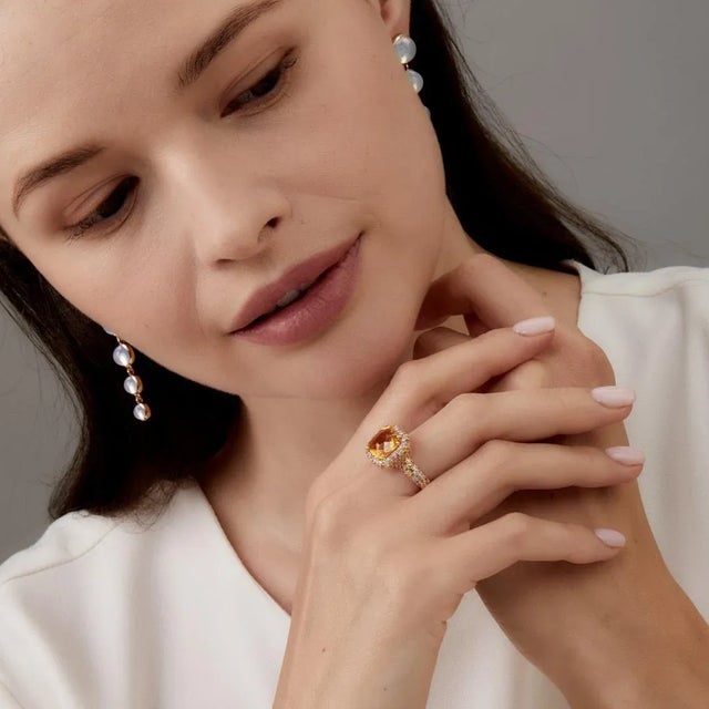 Contemporary Syna Yellow Gold Cosmic Citrine, Sapphire and Diamond Ring For Sale - Image 3 of 4