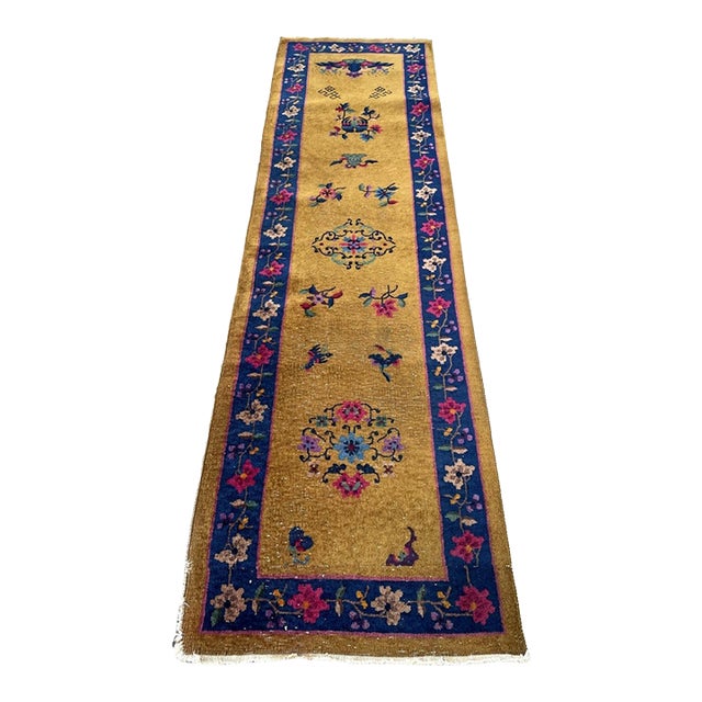 Antique Art Deco Chinese Runner 2.6' X 8.10' (76cm X 269cm) 1920s For Sale