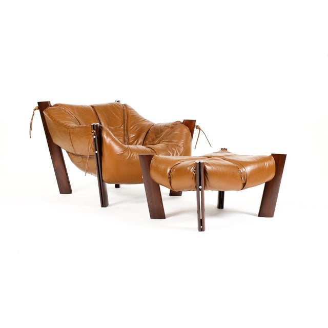 #2156 —Mid Century Brazilian Modernist Lounge Chair + Ottoman — Percival Lafer — Model MP-211 — Brown Leather + Rosewood...