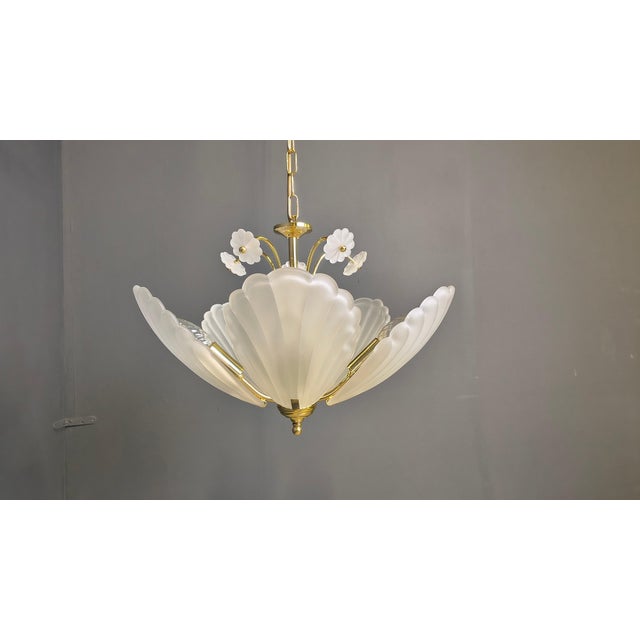 Vintage Italian Glass and Brass Chandelier, 1970s For Sale - Image 12 of 17