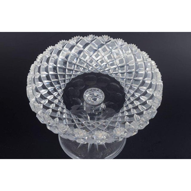 Crystal Glass Compote Faceted bowl on stem, 1930s/40s. Elegant faceted compote in clear crystal glass with star-patterned...