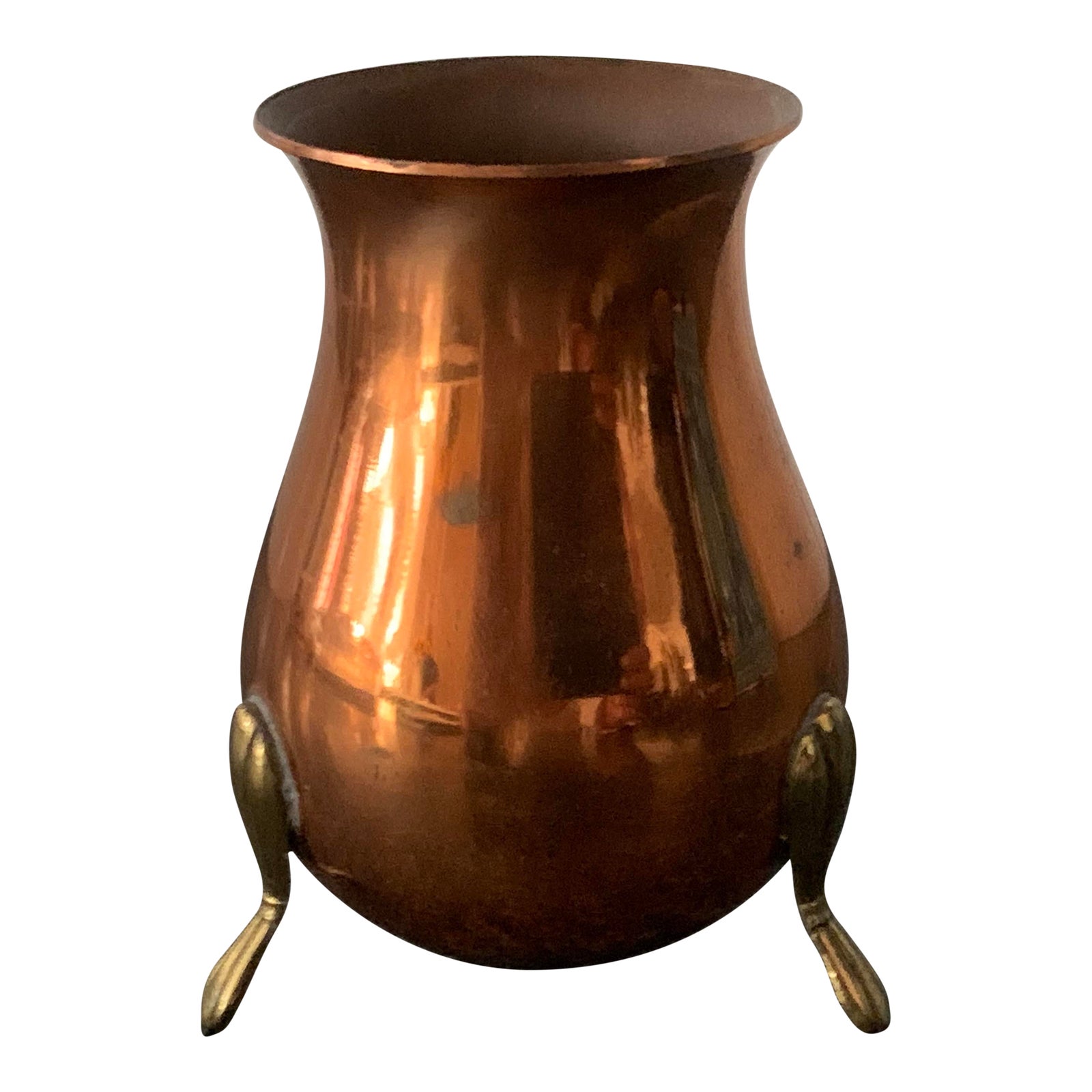 Mid 20th Century Copper Brass Footed Little Vase Jar Made in Italy