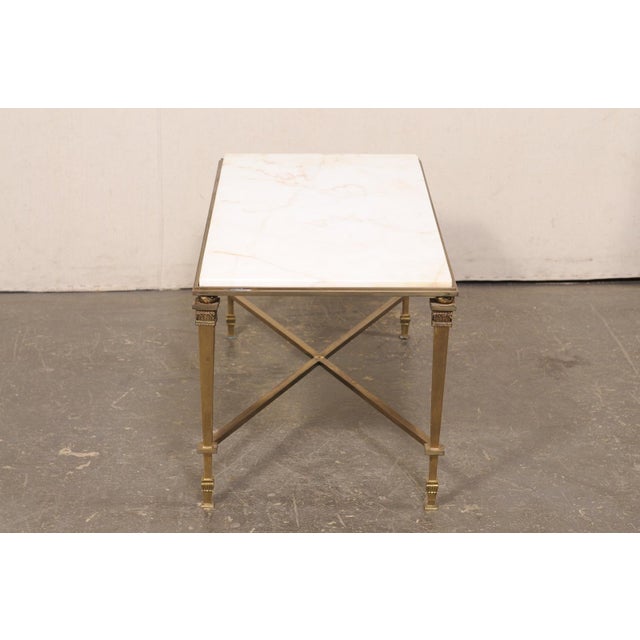Mid 20th Century French White Marble & Brass Coffee Table For Sale - Image 4 of 12