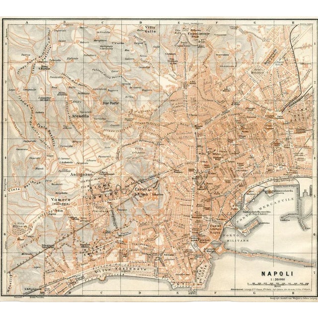 Illustration 1909, Naples Italy Map, Original Engraved Tourist Map For Sale - Image 3 of 3