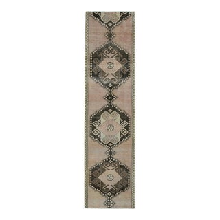 Vintage Turkish Hand-Knotted Wool Cotton Pink Runner Rug For Sale