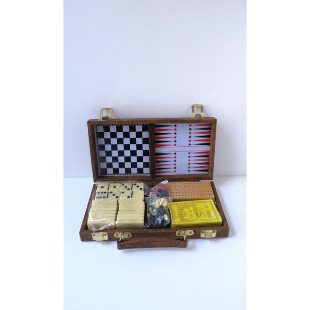 Rustic Game Set Chess Checkers Backgammon and More in World Globe Portable Case For Sale - Image 3 of 7