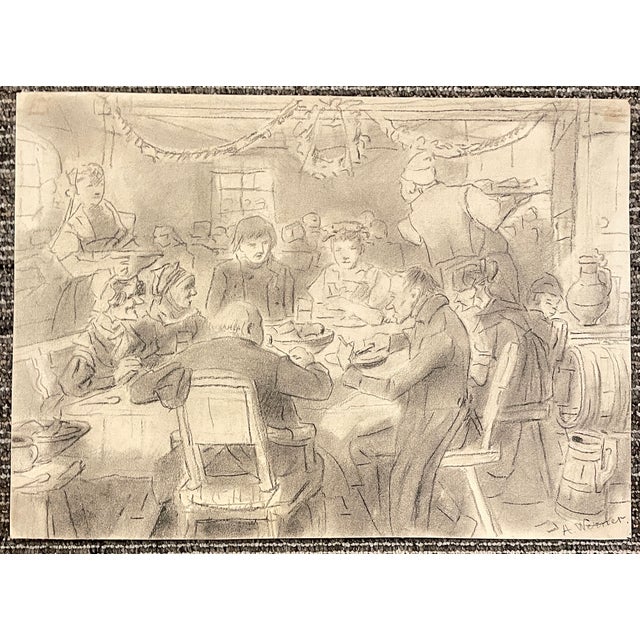 Antique European Tavern Scene Drawing For Sale - Image 4 of 5