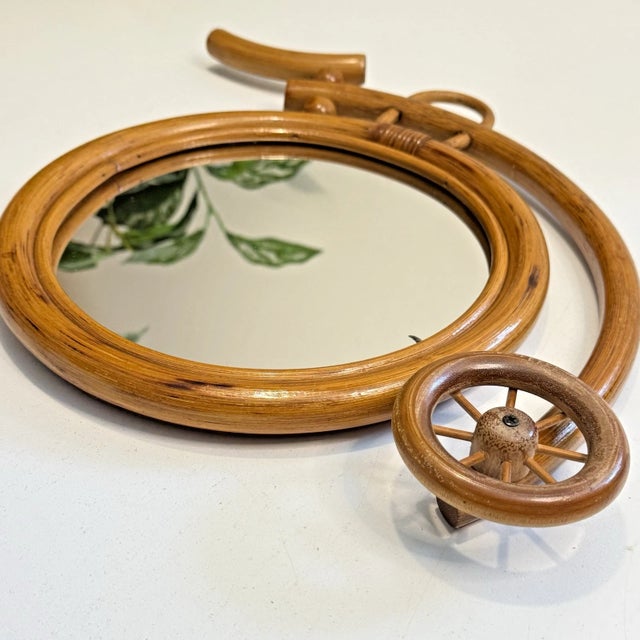 Boho Chic Vintage Bamboo Frame Penny Farthing Bicycle / Bike Wall Accent Mirror For Sale - Image 3 of 8