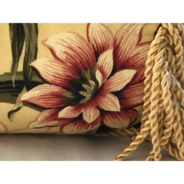 1990s 1990s Floral Round Bolster Pillow With Tassel Trim For Sale - Image 5 of 6