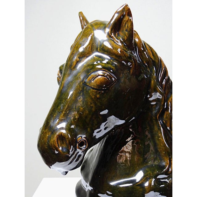 Horse Head or Chess Knight in Glazed Terracotta, France, 1980s For Sale - Image 10 of 17