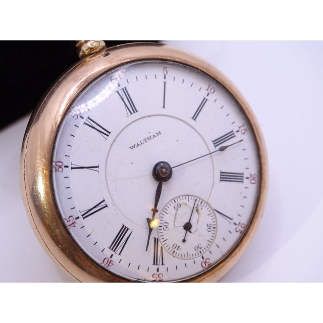 Savonette Pocket Watch in 14k Gold, Porcelain and Crystal from American Waltham Watch Co., USA, 1900s For Sale - Image 12 of 18