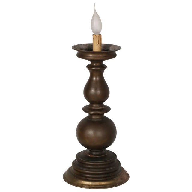 17th-Century Baroque Bronze Candlestick Table Lamp For Sale - Image 4 of 4