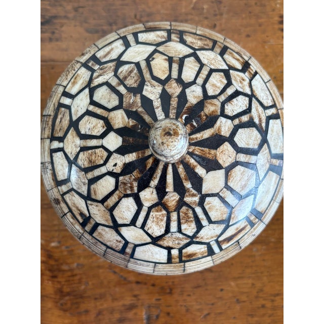 Part of a beautiful curated group, Maitland-Smith, this vintage handcrafted bone inlay box features a striking, fully...