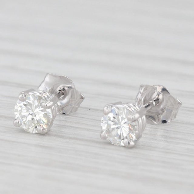 New 0.47ctw Diamond Stud Earrings 14k White Gold Round Solitaire Studs - 2 Pieces For Sale - Image 4 of 6