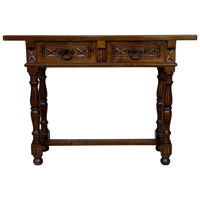 20th Century Spanish Tuscan Console Table With Two Drawers and Turned Legs For Sale - Image 13 of 13