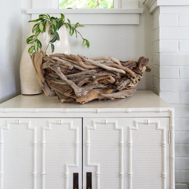 Wood Sculptural Folk Art Driftwood Boat Shaped Bowl or Basket For Sale - Image 7 of 13