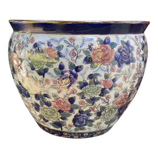 Vintage Ceramic Porcelain Planter With Koi Fish For Sale