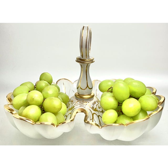 Glass 19th Century French Gilded Opalescent White Glass Fruit Bowl For Sale - Image 7 of 7