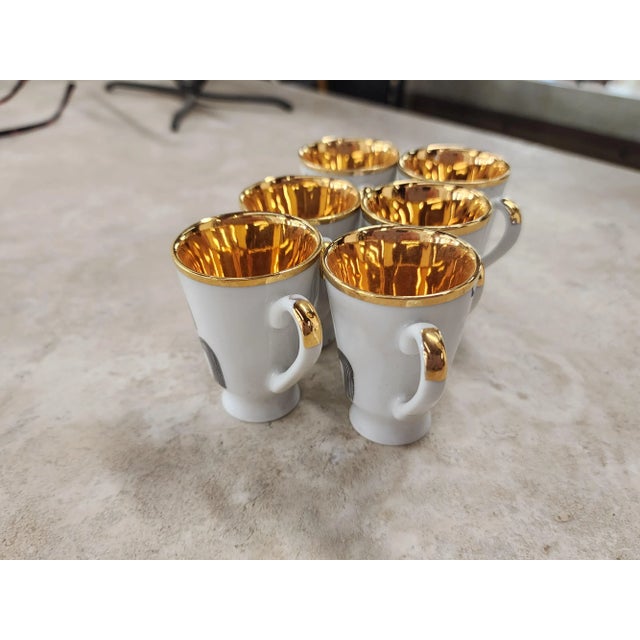 1960s Vintage White Porcelain and Gold Leaf Mini Cups With Horse Motif- Set of 6 For Sale - Image 5 of 12