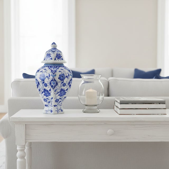 A Symphony in Blue: The Faceted Lidded Jar This Handmade Ceramic Ginger Jar is a celebration of the color that started it...