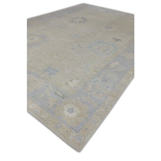 Early 21st Century Blue & Beige Handwoven Turkish Oushak Rug 10'3" X 14'4" For Sale - Image 5 of 7