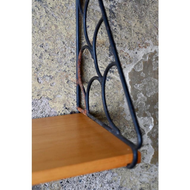 Vintage Wall Unit in Wood and Black Metal, 1950s For Sale - Image 9 of 11