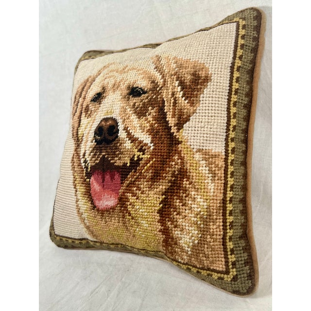 Realism Vintage Golden Retriever Needlepoint Pillow For Sale - Image 3 of 8