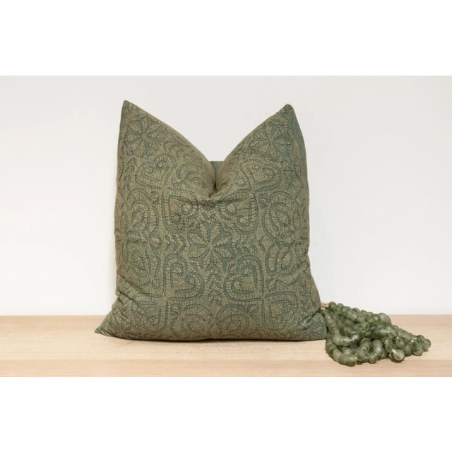 Textile Pigment Green Handmade Pillow Cover For Sale - Image 7 of 7