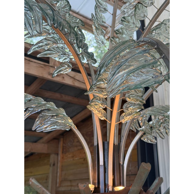 Monumental Hand Blown Glass and Metal Palm Tree Floor Lamp With Sculpted Fiberglass Base For Sale - Image 10 of 12