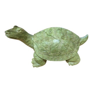 Vintage Large Soap Stone Jade Color Sculpture of a Turtle 12" For Sale