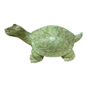 Vintage Large Soap Stone Jade Color Sculpture of a Turtle 12"