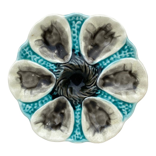 French Majolica Oyster Plate Orchies, Circa 1910 For Sale