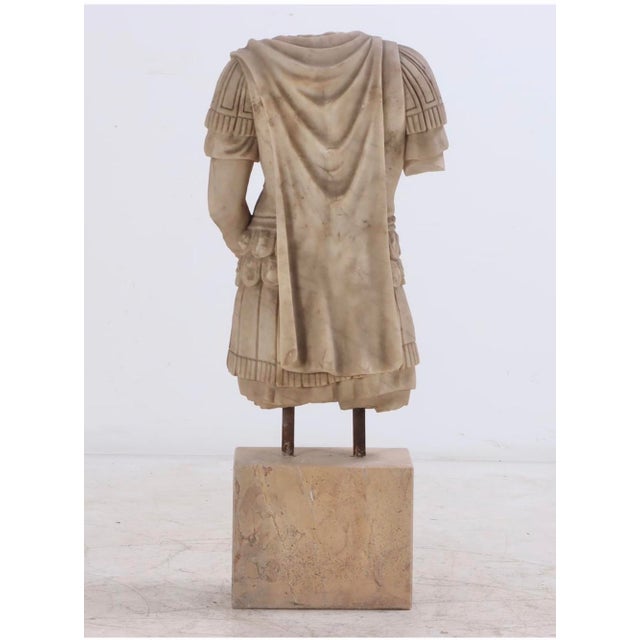 Late 20th Century Life Sized Marble Roman General Statue On Travertine Block Garden Ornament For Sale - Image 17 of 17